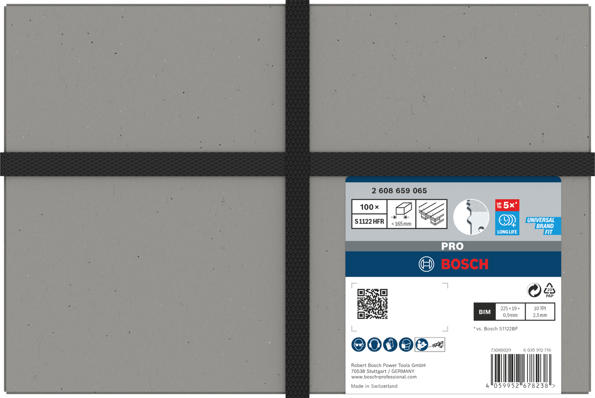 Bosch PRO Pallet Repair fast S1122HFR Säbelsägeblatt, 0,9 x 19 x 225 mm, 100-tlg.
