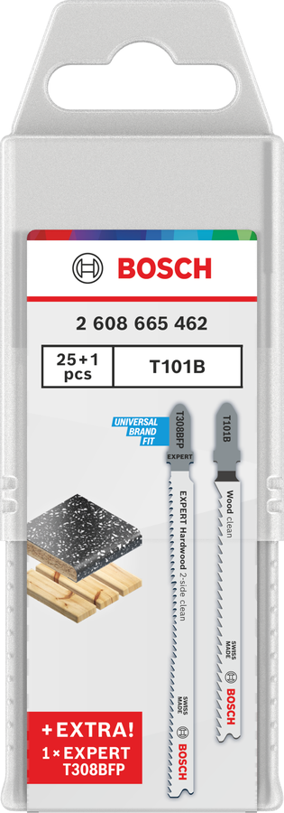 Bosch T101B und EXPERT Hardwood 2-side clean T308BFP StichsägeblätterSet, 26-tlg.