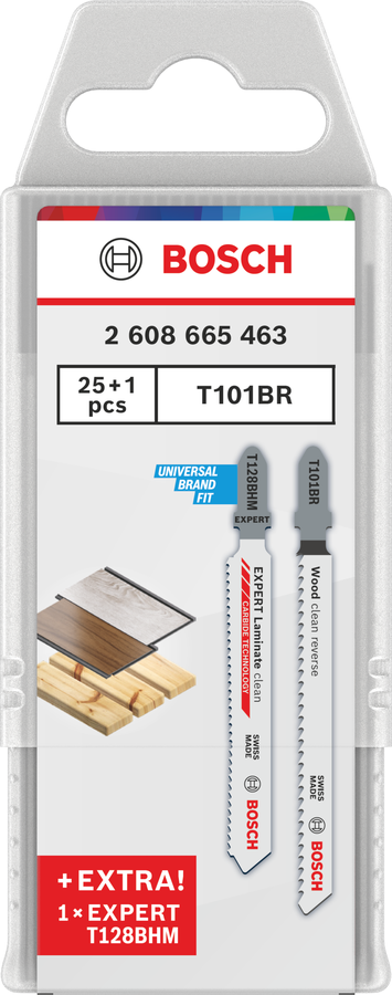 Bosch T101BR und EXPERT Laminate clean T128BHM Stichsägeblätter-Set, 26-tlg.