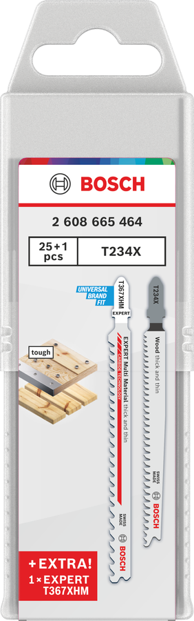 Bosch T234X und EXPERT Multi Material thick and thin T367XHM Stichsägeblätter Set, 26-tlg.