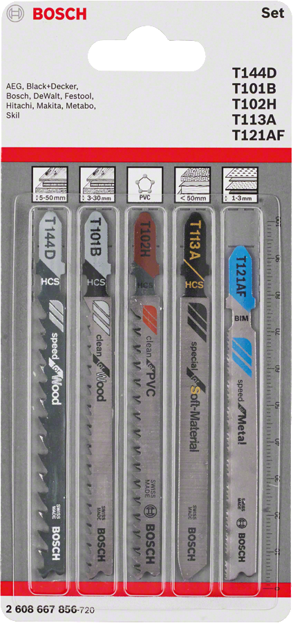 Bosch 5-teiliges Stichsägeblatt-Set Allrounder, T-Schaft