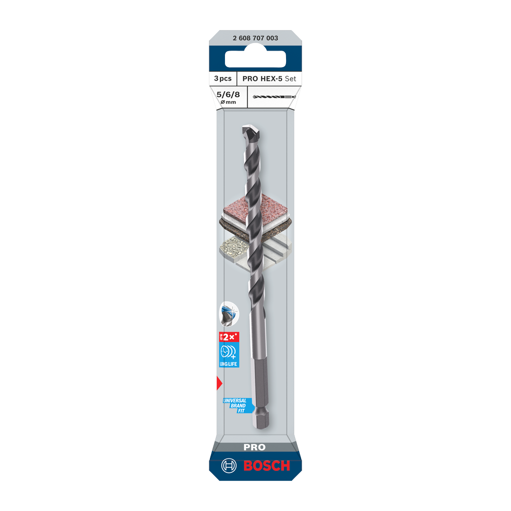 Bosch PRO HEX-5 Bohrer-Set, 5x100, 6x100, 8x150 mm, 3-tlg.