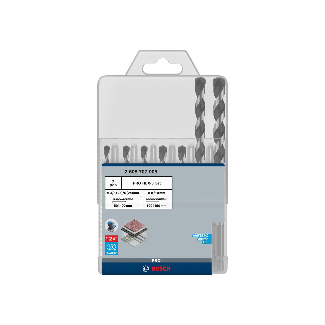 Bosch PRO HEX-5 Bohrer-Set, 4x100, 5x100, 5x100, 6x100, 6x100, 8x150, 10x150 mm, 7-tlg.