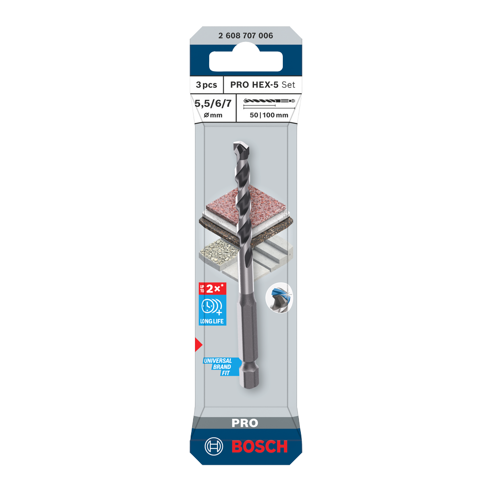 Bosch PRO HEX-5 Bohrer-Set, 5,5x100, 6x100, 7x100 mm, 3-tlg.