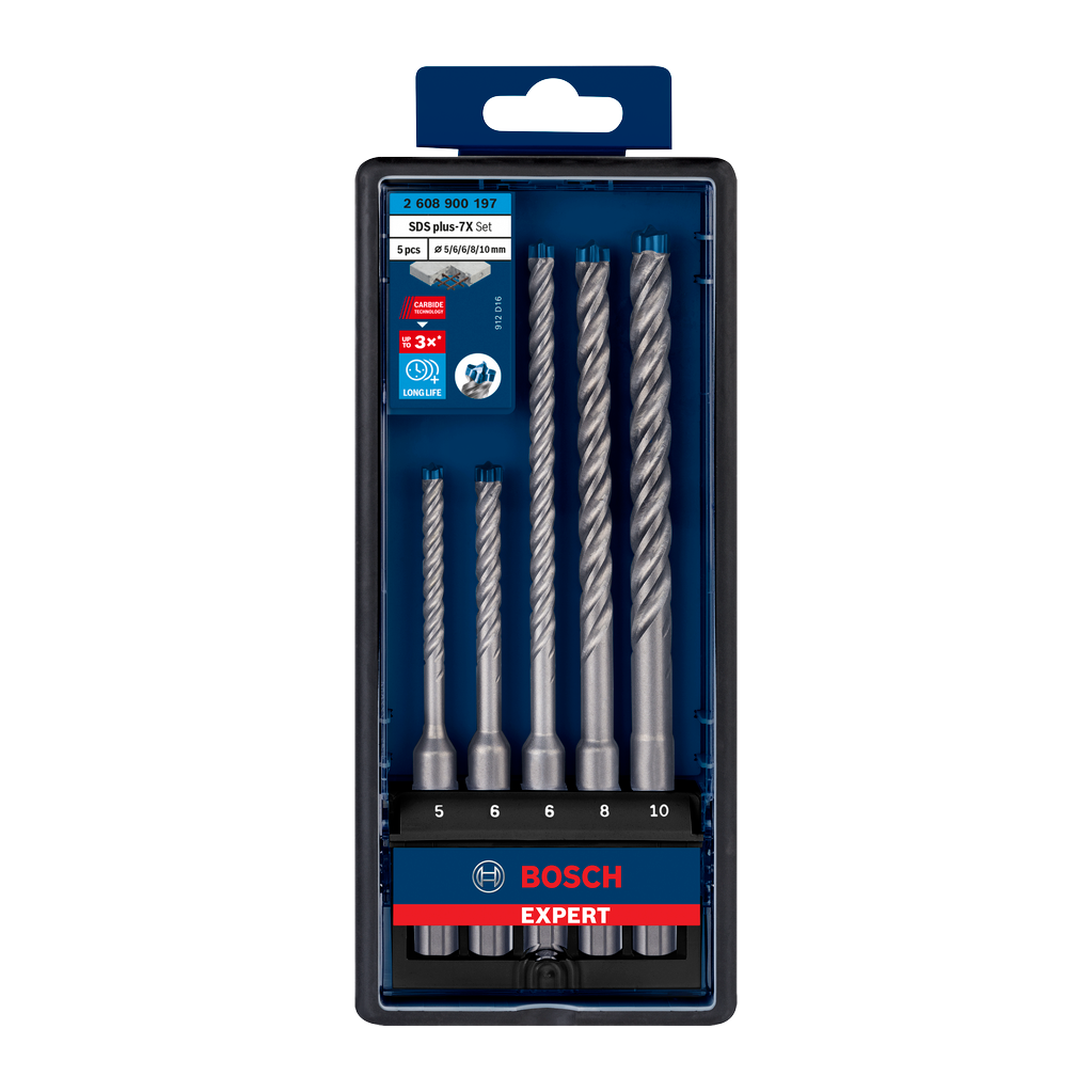 Bosch EXPERT SDS plus-7X Hammerbohrer-Set, 5x50x115/6x50x115/6x100x165/8x100x165/10x100x165 mm, 5-tlg.