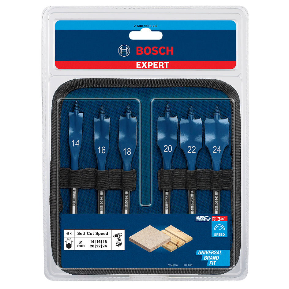 Bosch EXPERT Self Cut Speed Flachfräsbohrer, Set, 14-24mm, 6-tlg.