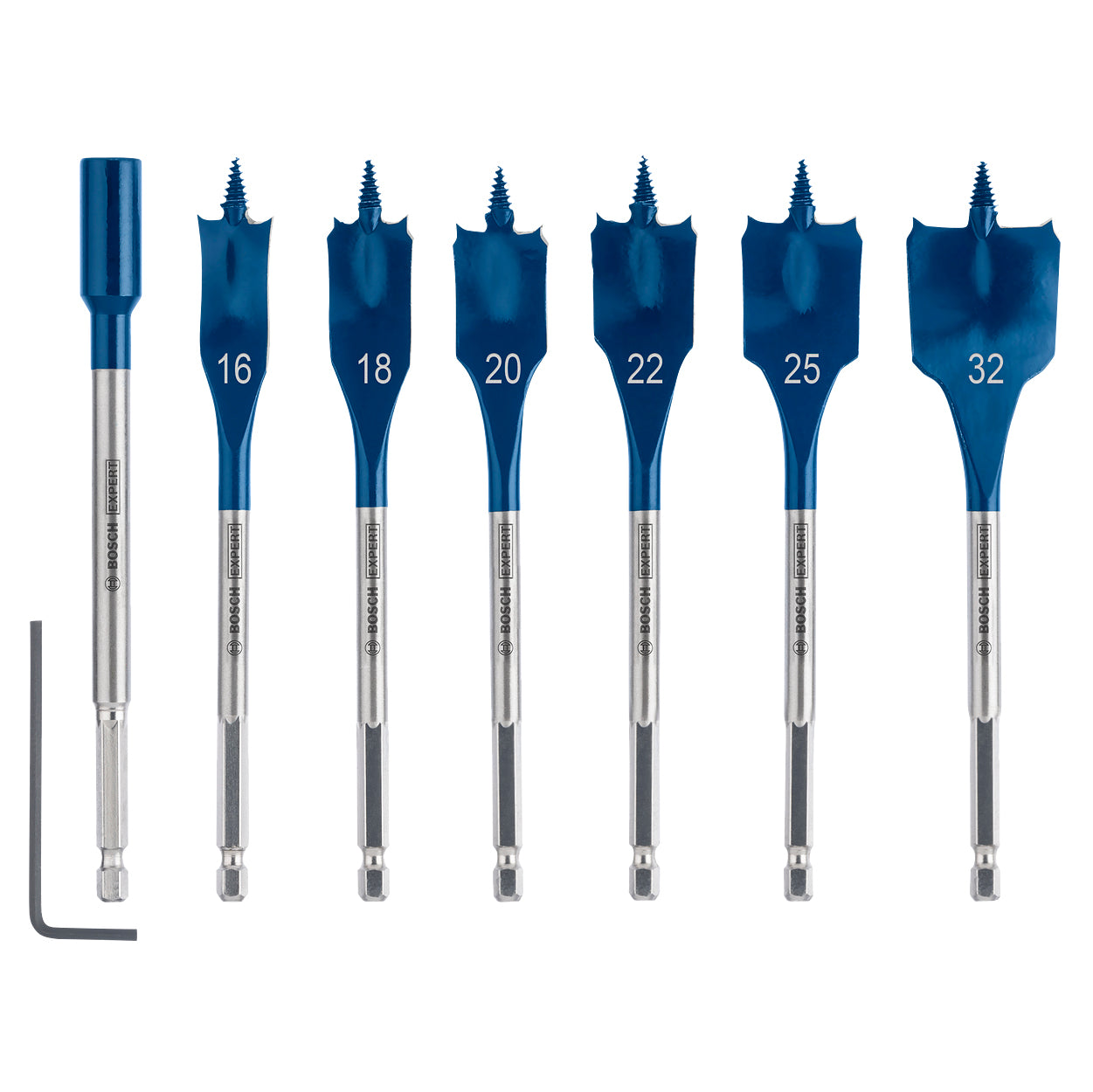 Bosch EXPERT Self Cut Speed Flachfräsbohrer + Verlängerung Set, 16-32mm, 7-tlg.