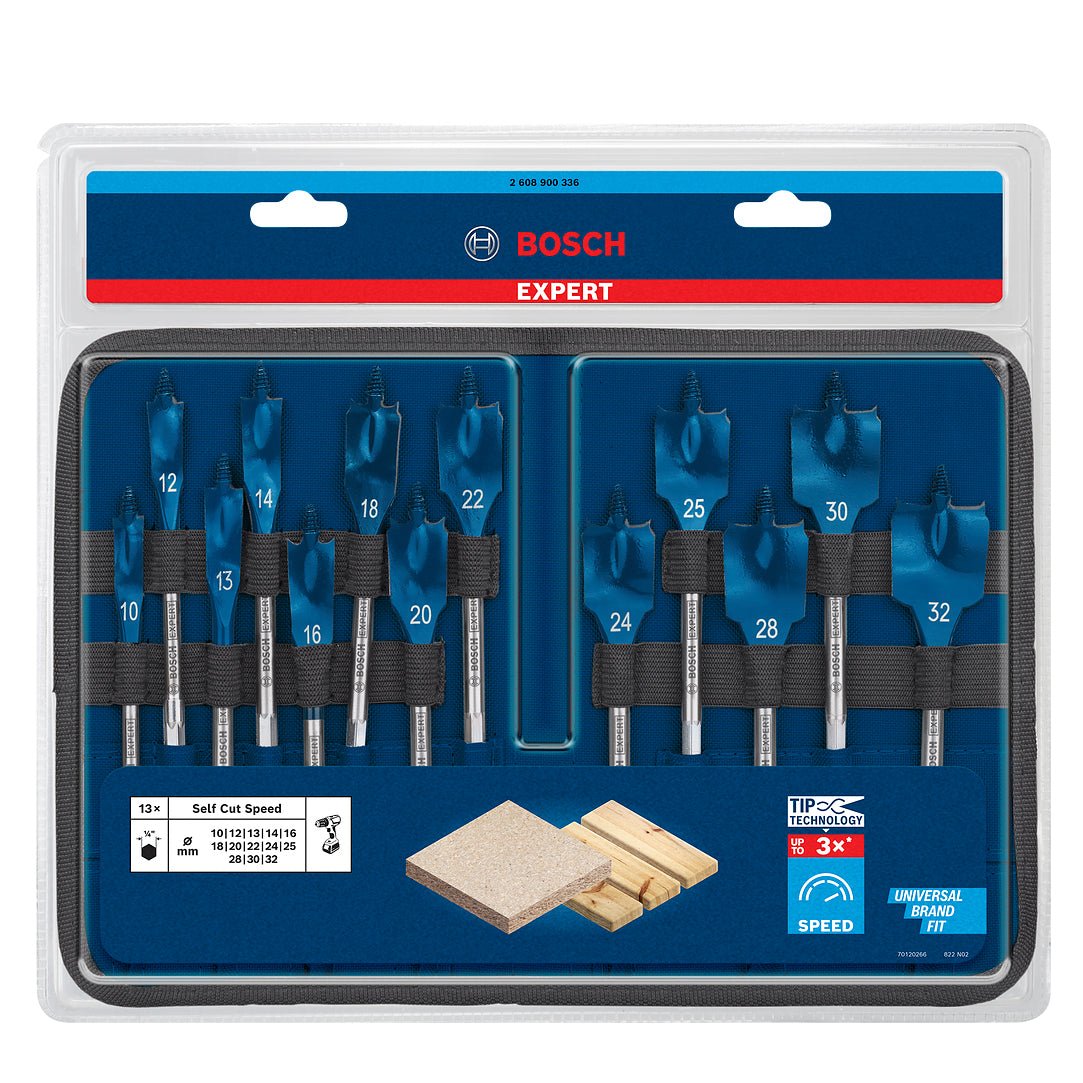 Bosch EXPERT Self Cut Speed Flachfräsbohrer Set, 10-32mm, 13-tlg