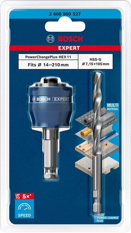 Bosch EXPERT Power Change Plus Aufsteckhalter für das Lochsägensystem, 11 mm, HSS-G Bohrer, 7,15x105 mm, 2-tlg.