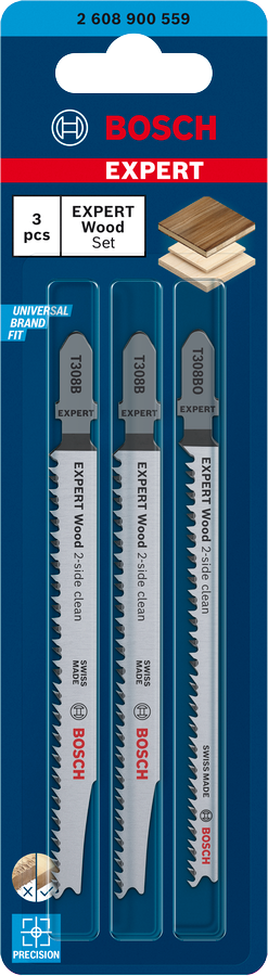 Bosch Expert Wood 2-side clean Stichsägeblatt-Set, 3-tlg.