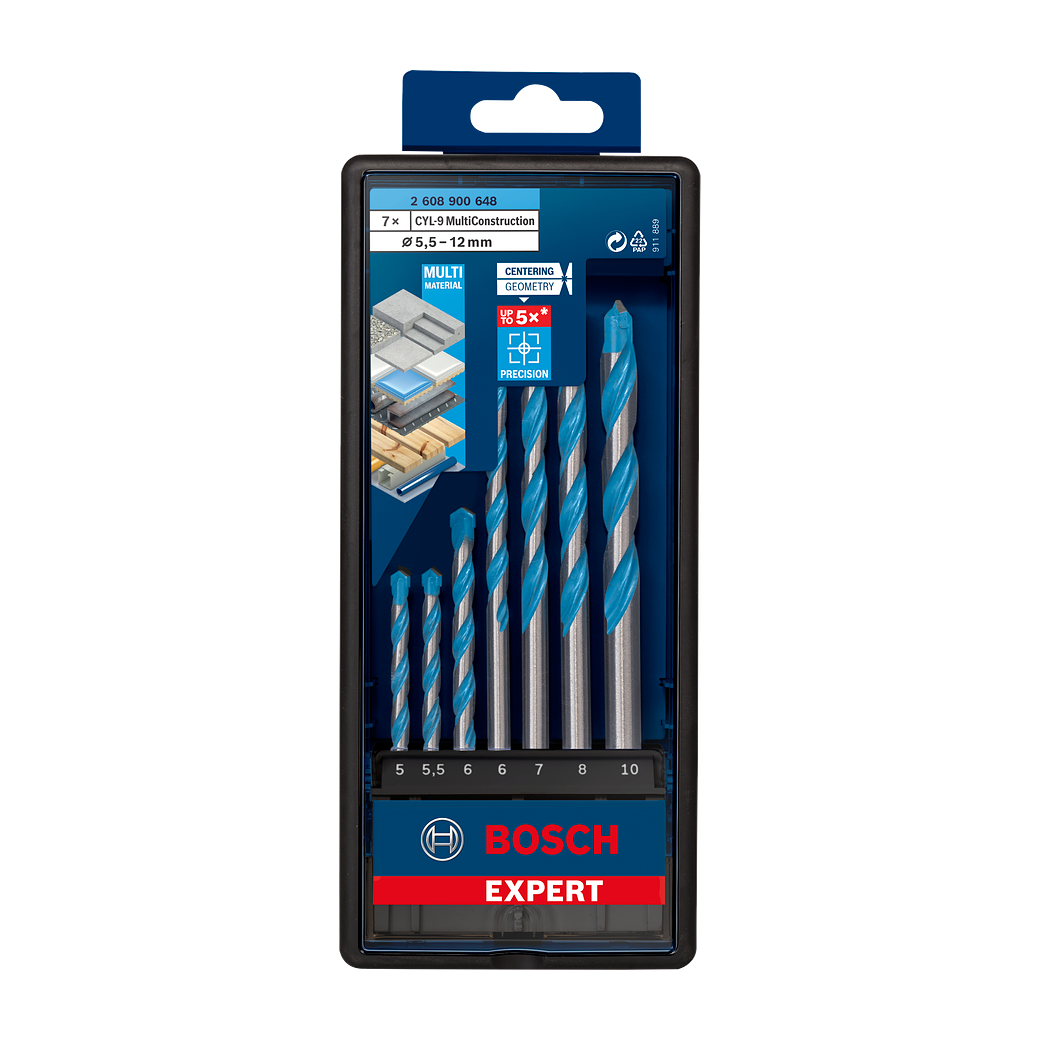 Bosch EXPERT CYL-9 Multi Construction Bohrer-Set 5x85/5,5x85/6x100/6x150/7x150/8x150/10x150 mm, 7-tlg.