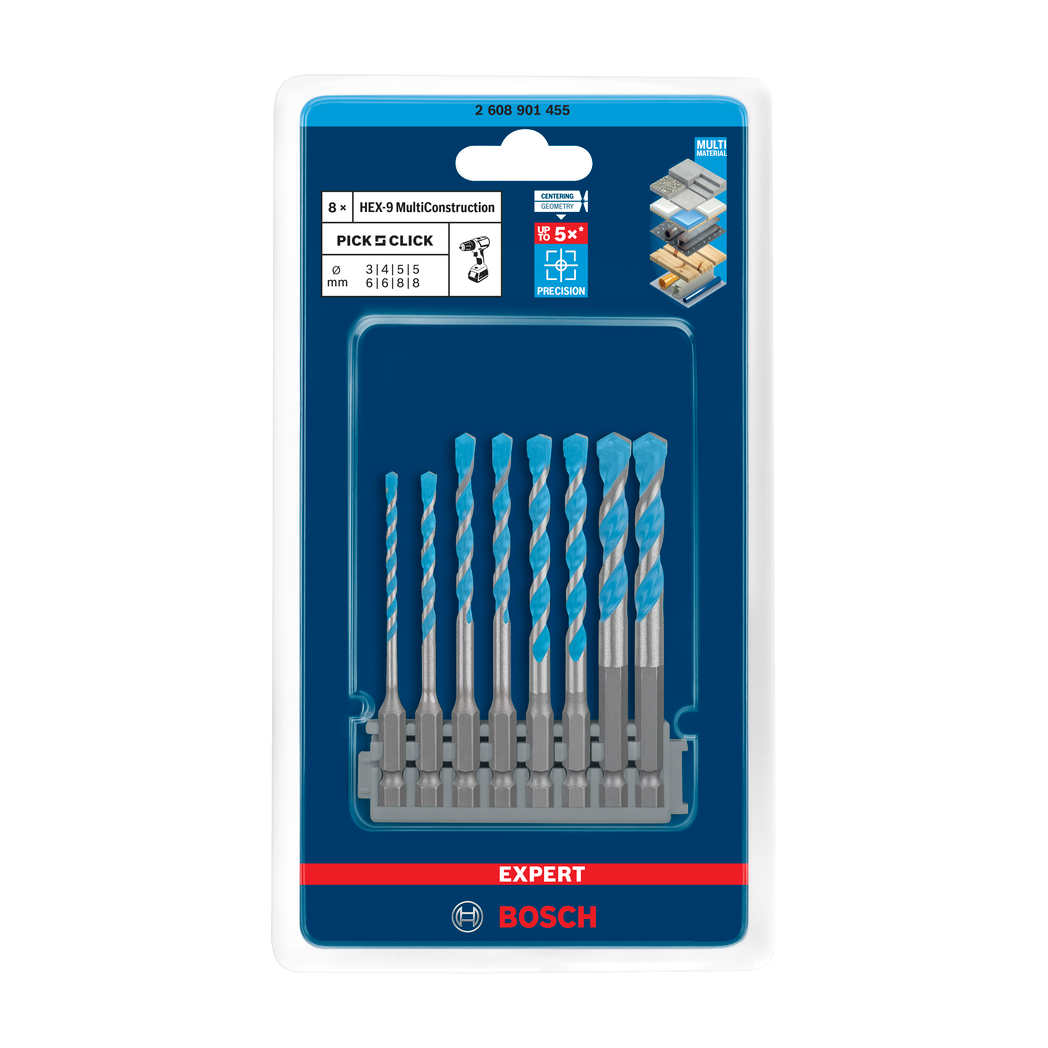 Bosch EXPERT HEX-9 Multi Construction Pick & Click Set, 3–8 mm