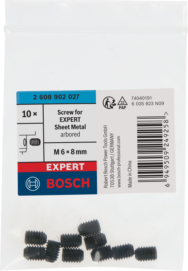 Bosch Schraube für EXPERT Sheet Metal Lochsäge mit Aufsteckhalter, M6 x 5 x 48 mm, 10-teilig
