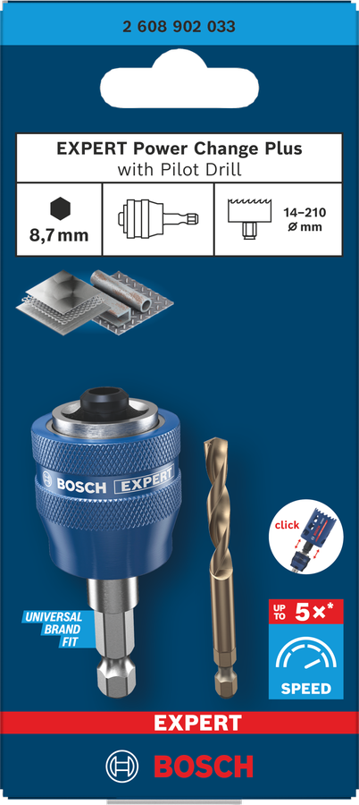 Bosch EXPERT Power Change Plus Aufnahmeschaft mit Vorbohrer, HEX Schaft 8,7 mm, HSS-Co, 7,15 x 25 x 65 mm