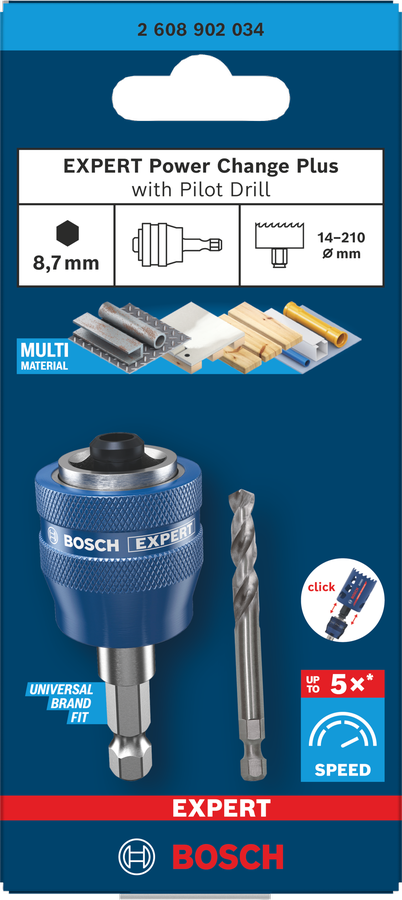 Bosch EXPERT Power Change Plus Aufnahmeschaft mit Vorbohrer, HEX Schaft 8,7 mm, HSS-Co, 7,15 x 25 x 65 mm