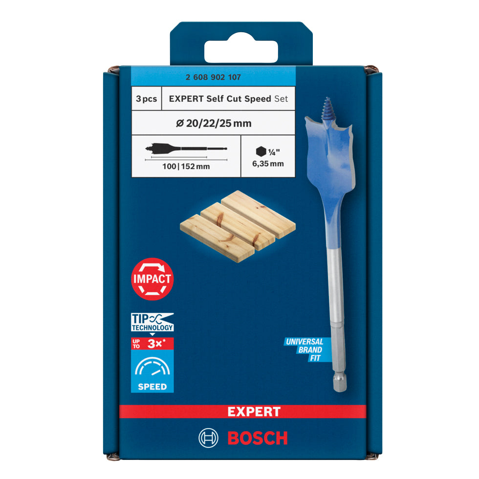 Bosch EXPERT Self Cut Speed Flachfräsbohrer-Set, 20/22/25 mm, 3-teilig