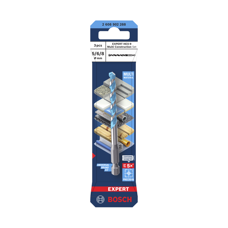 Bosch EXPERT HEX-9 Multi Construction Bohrer-Set, 5 x 60 x100; 6 x 60 x 100; 8 x 50 x 100 mm, 3-teilig