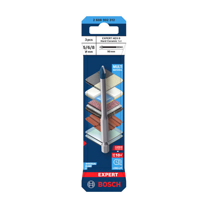 Bosch EXPERT HEX-9 Hard Ceramic HEX-9 Bohrer-Set, 5 x 90; 6 x 90; 8 x 90 mm, 3-teilig