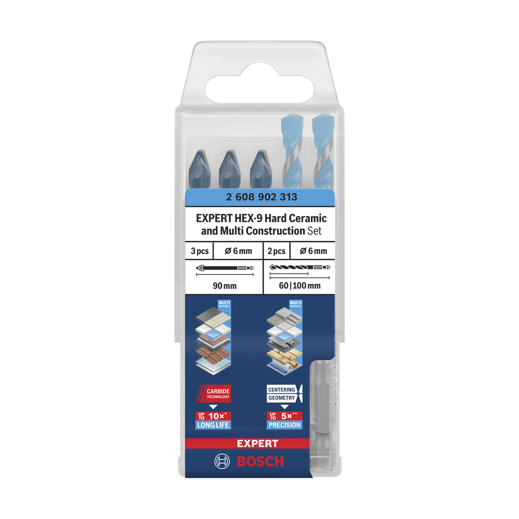 Bosch EXPERT HEX-9 Hard Ceramic und HEX-9 Multi Construction Bohrer-Set, 5-teilig