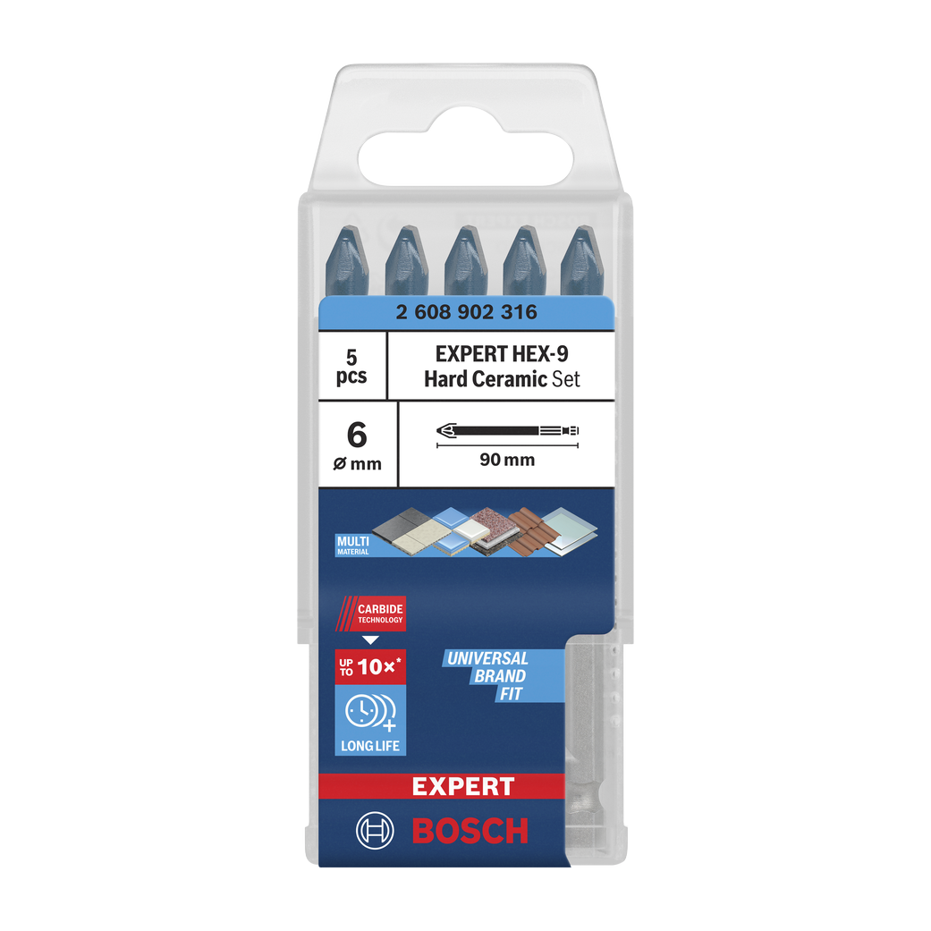 Bosch EXPERT HEX-9 Hard Ceramic HEX-9 Bohrer-Set, 6 x 90 mm, 5-teilig