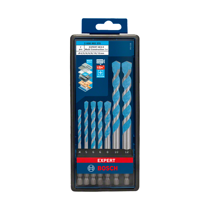 Bosch EXPERT HEX-9 Multi Construction Bohrer-Set, 4x90/5x100/6x100/6x100/8x100/10x150/12x150 mm, 7-tlg.