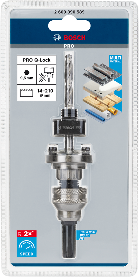Bosch PRO Q-Lock Quick Change Halter, Sechskant-Aufnahme für Quick Change-System für Lochsägen, Sechskant 9,5 mm