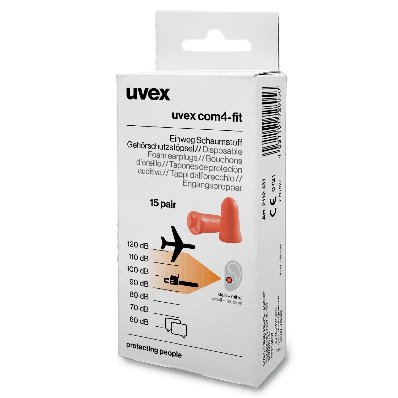 uvex com4-fit Gehörschutzstöpsel SNR 33 dB 15 Paar in Retail-Minibox