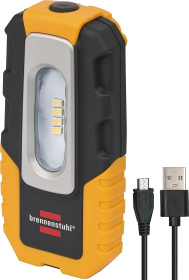 LED Akku Handleuchte HL DA 40 MH / Robuste Akku Arbeitsleuchte mit Schalter und integriertem Magnet (Handlampe mit 200lm und bis zu 3h Leuchtdauer, knickbarer Haltefuß)