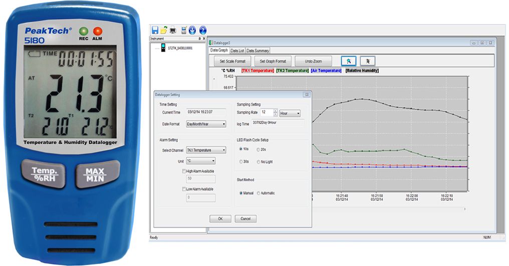 P 5180» USB-Datalogger Typ-K, Luft-temperatur/feuchtigkeit