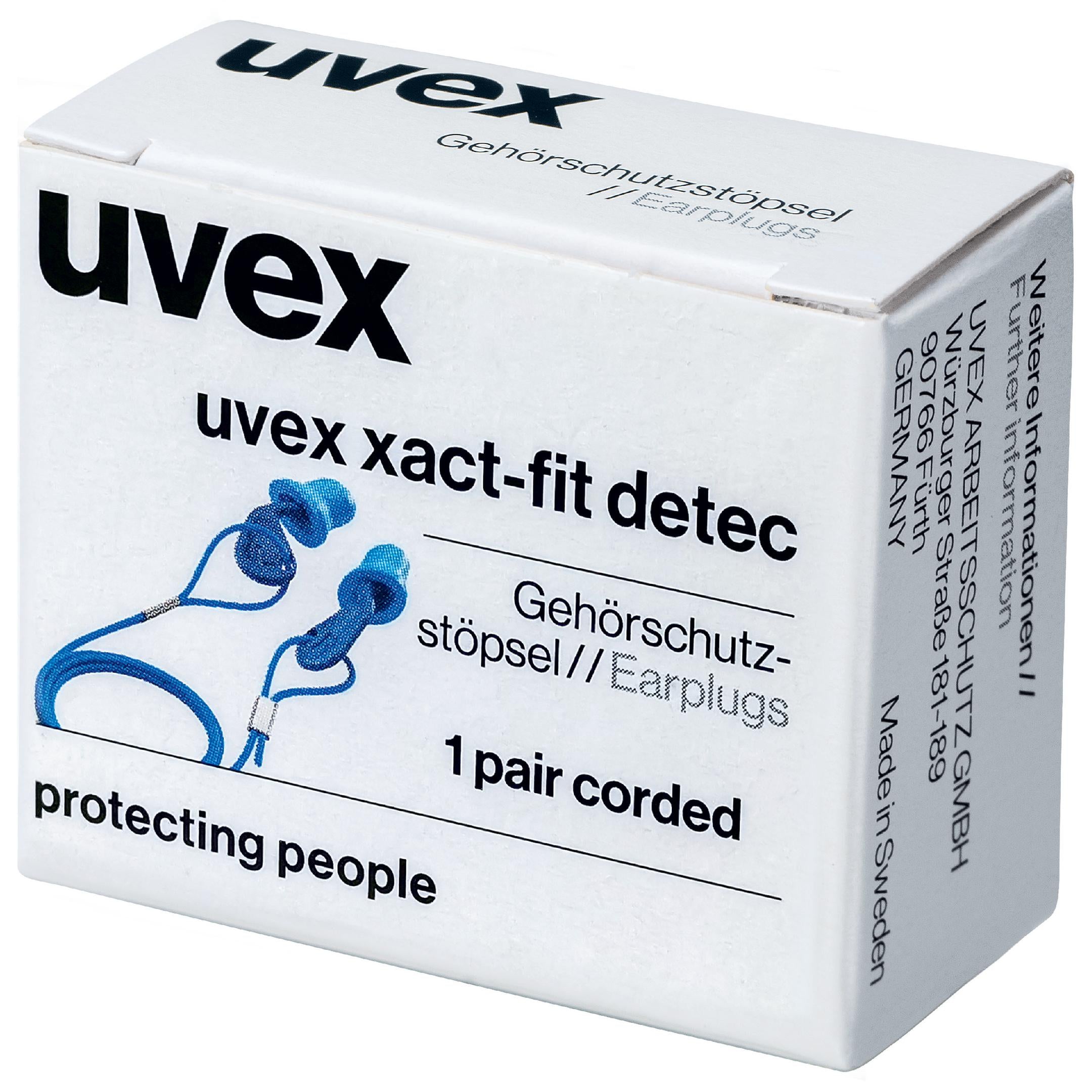 uvex xact-fit detec Gehörschutzstöpsel mit Kordel SNR 26 dB 50 Paar paarweise in Minibox