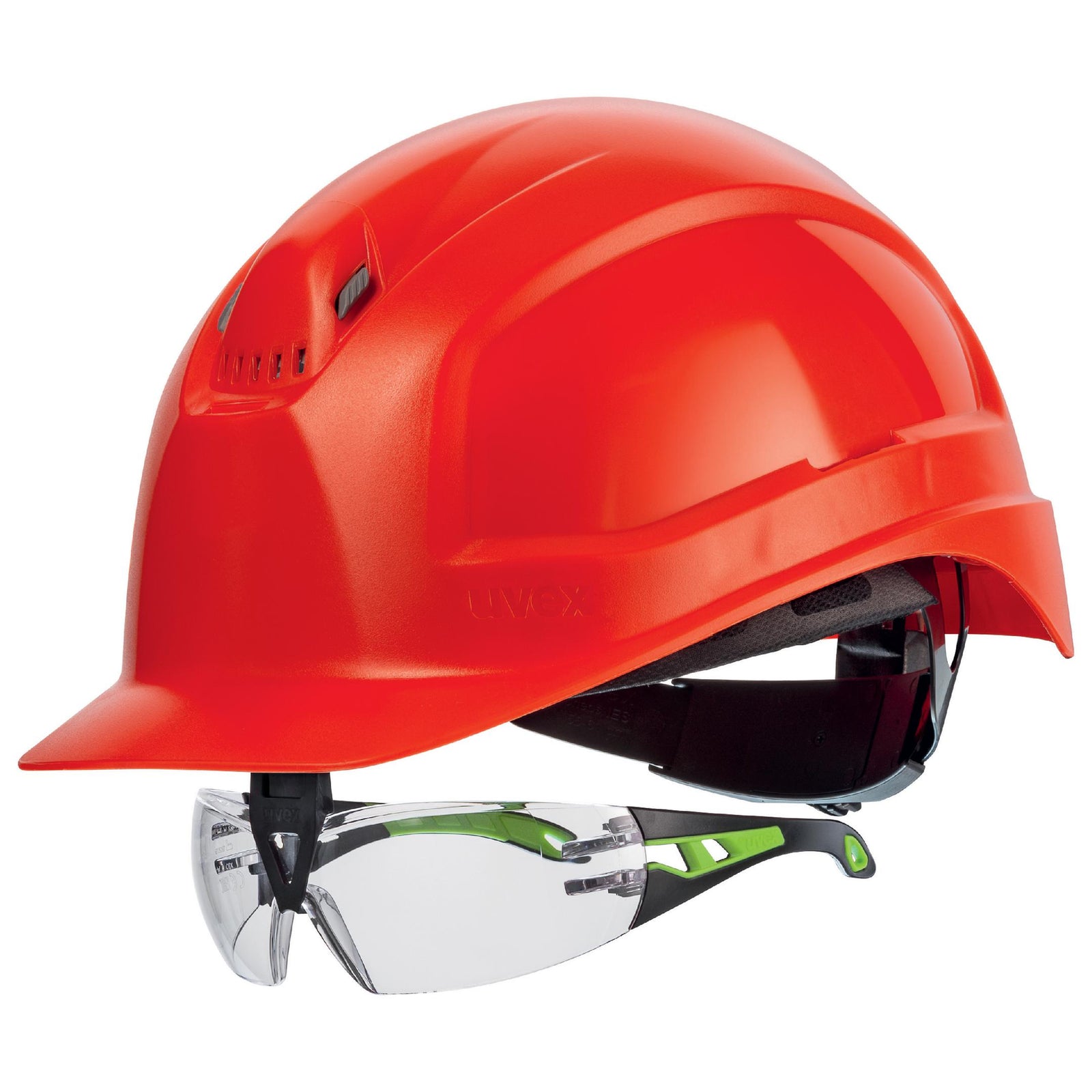 uvex pheos IES Schutzhelm rot mit Schutzbrille 9192225