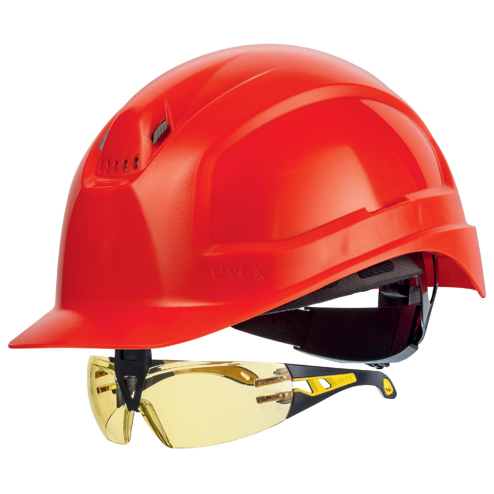 uvex pheos IES Schutzhelm rot mit Schutzbrille 9192385