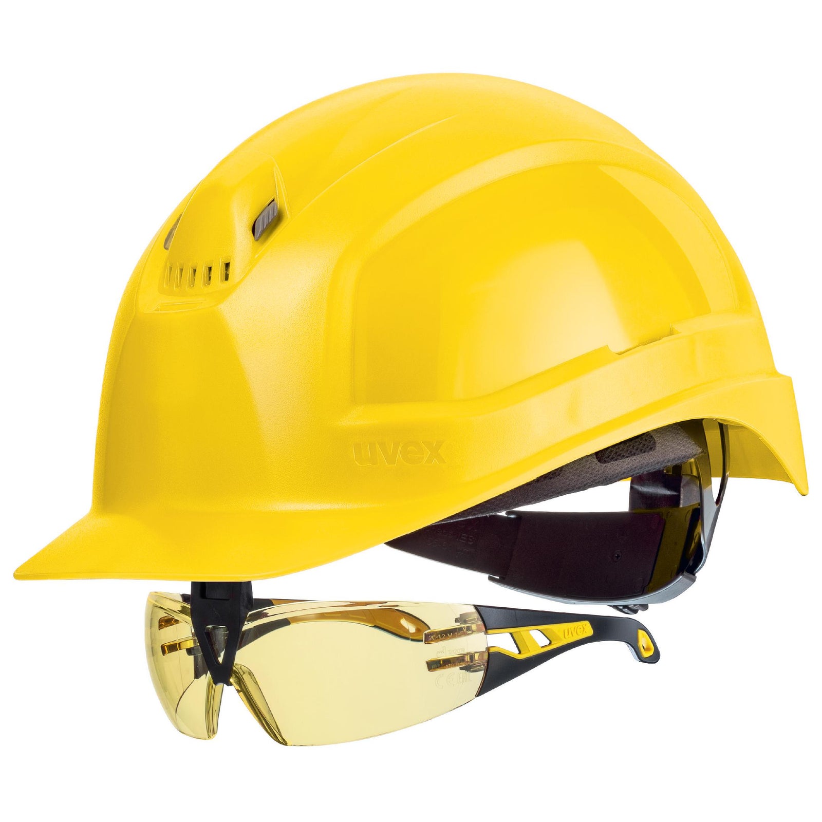 uvex pheos IES Schutzhelm gelb mit Schutzbrille 9192385