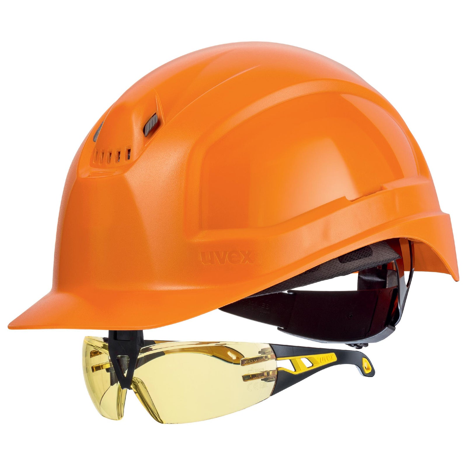 uvex pheos IES Schutzhelm orange mit Schutzbrille 9192385