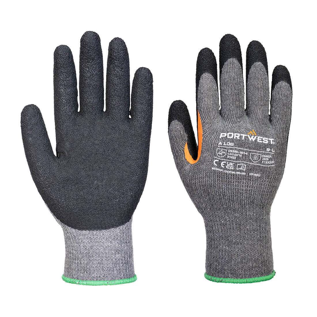 Grip 10 Latex-Handschuh mit verstärktem Daumen (Pk12) - Grau/Schwarz (G8R)