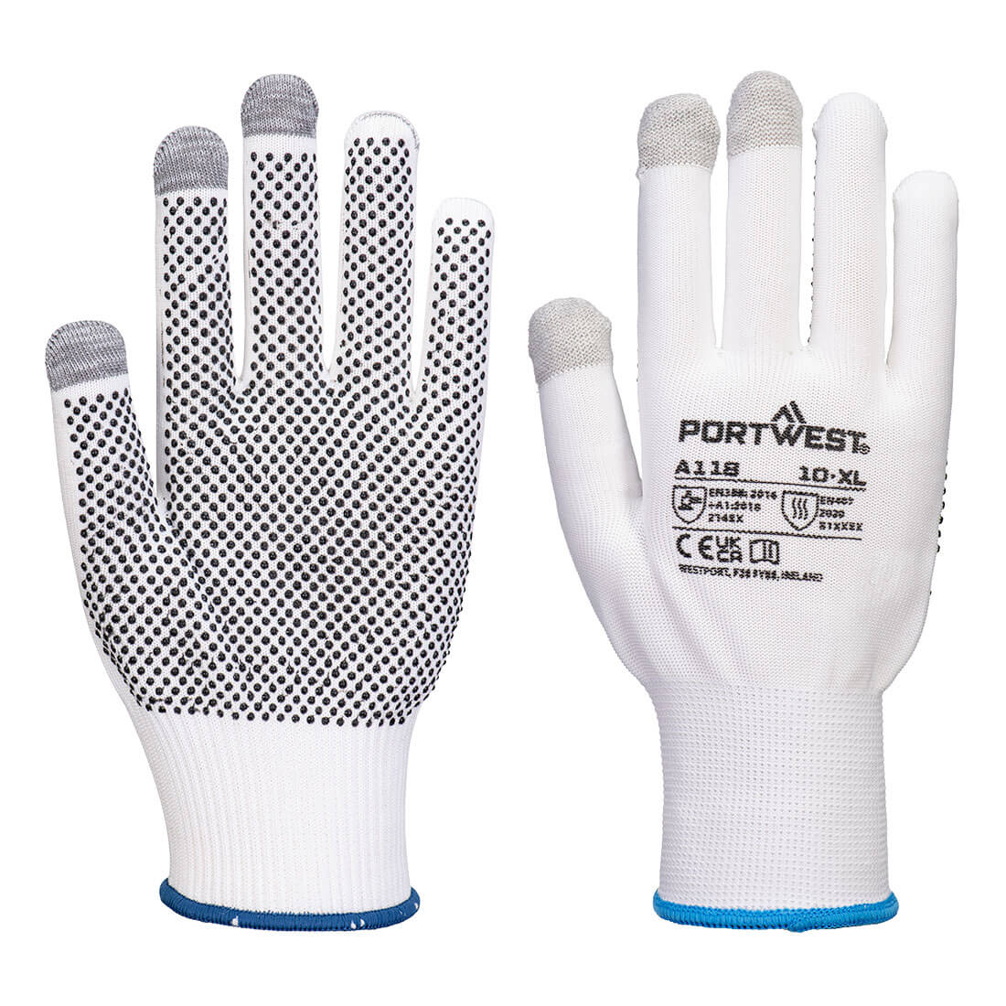 Grip 13 PVC gepunkteter Touchscreen-Handschuh (Pk12) - Weiss/Grau (W7R)
