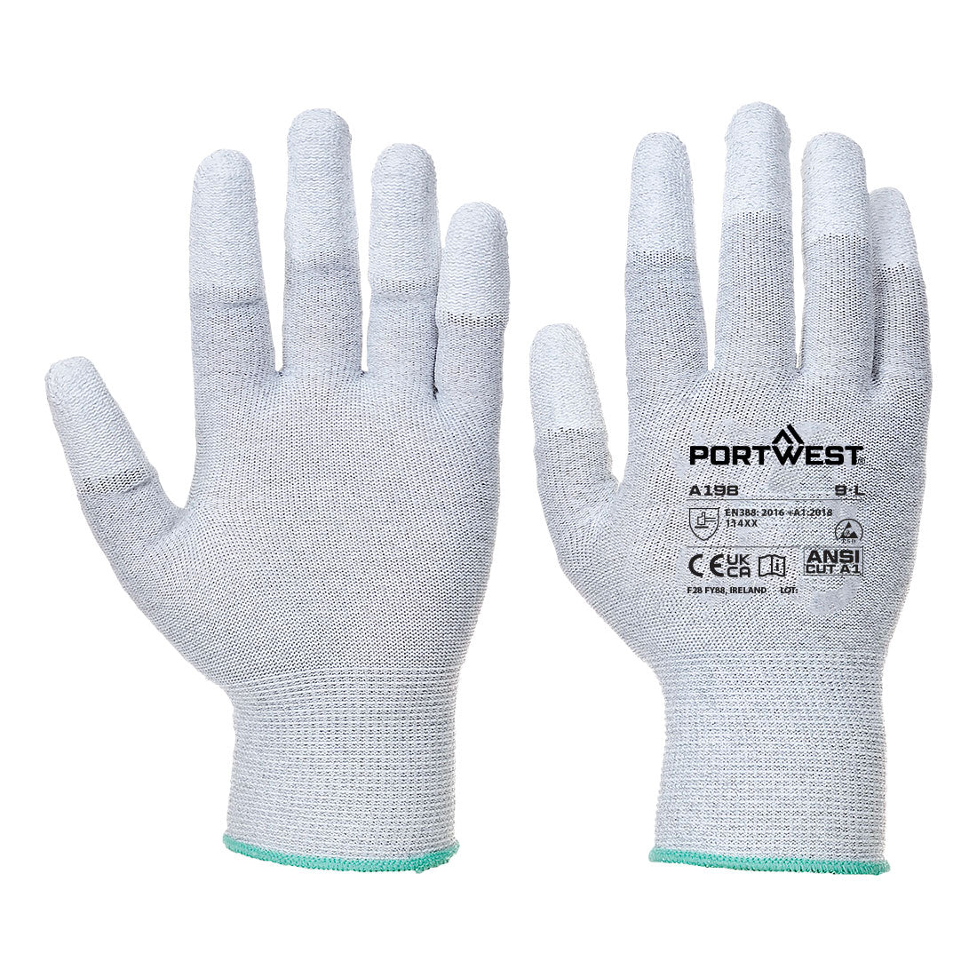Antistatischer PU-Fingerspitzen Handschuh - Grau (GRR)