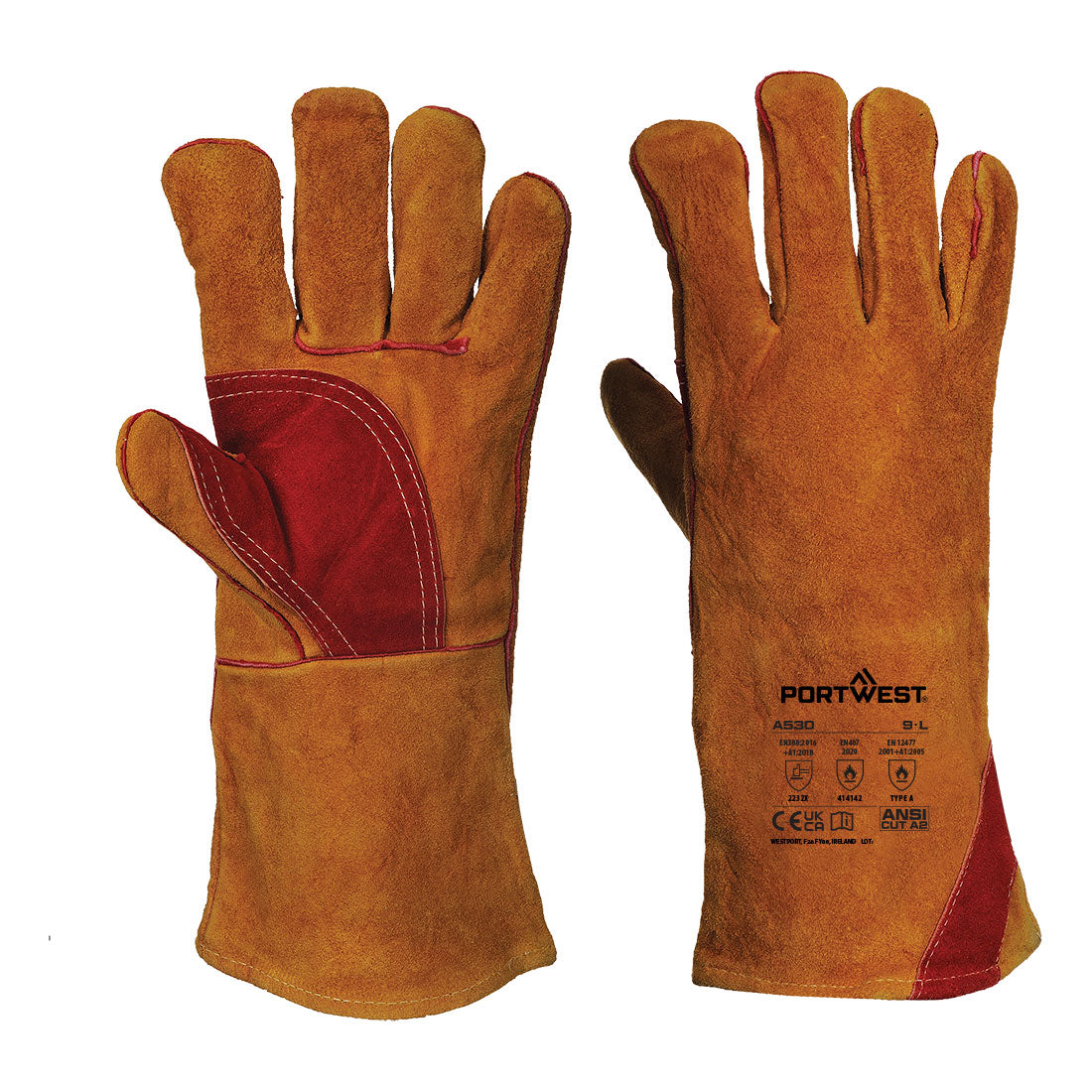 Verstärkter Schweisserschutz-Handschuh mit Stulpe - Braun (BRR)