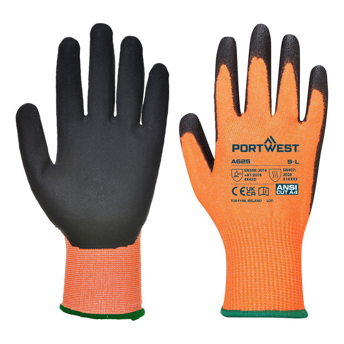 Vis-Tex PU Schnittschutzhandschuh - Orange/Schwarz (O8R)