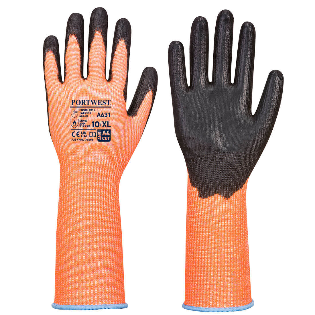 Vis-Tex Schnittschutzhandschuh mit langer Stulpe - Orange/Schwarz (O8R)