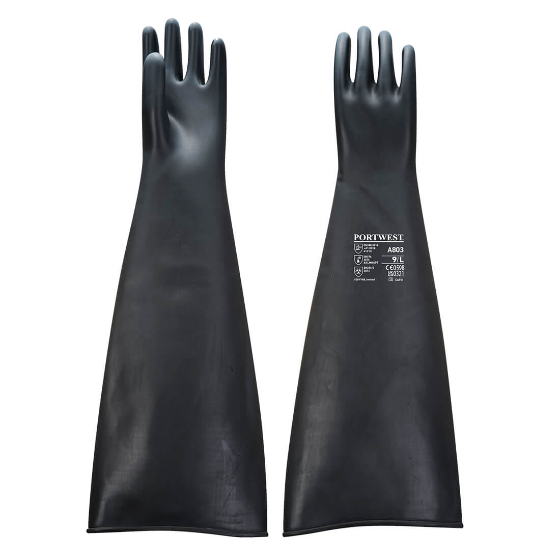 Schwerer Latex-Gummihandschuh 600mm - Schwarz (BKR)
