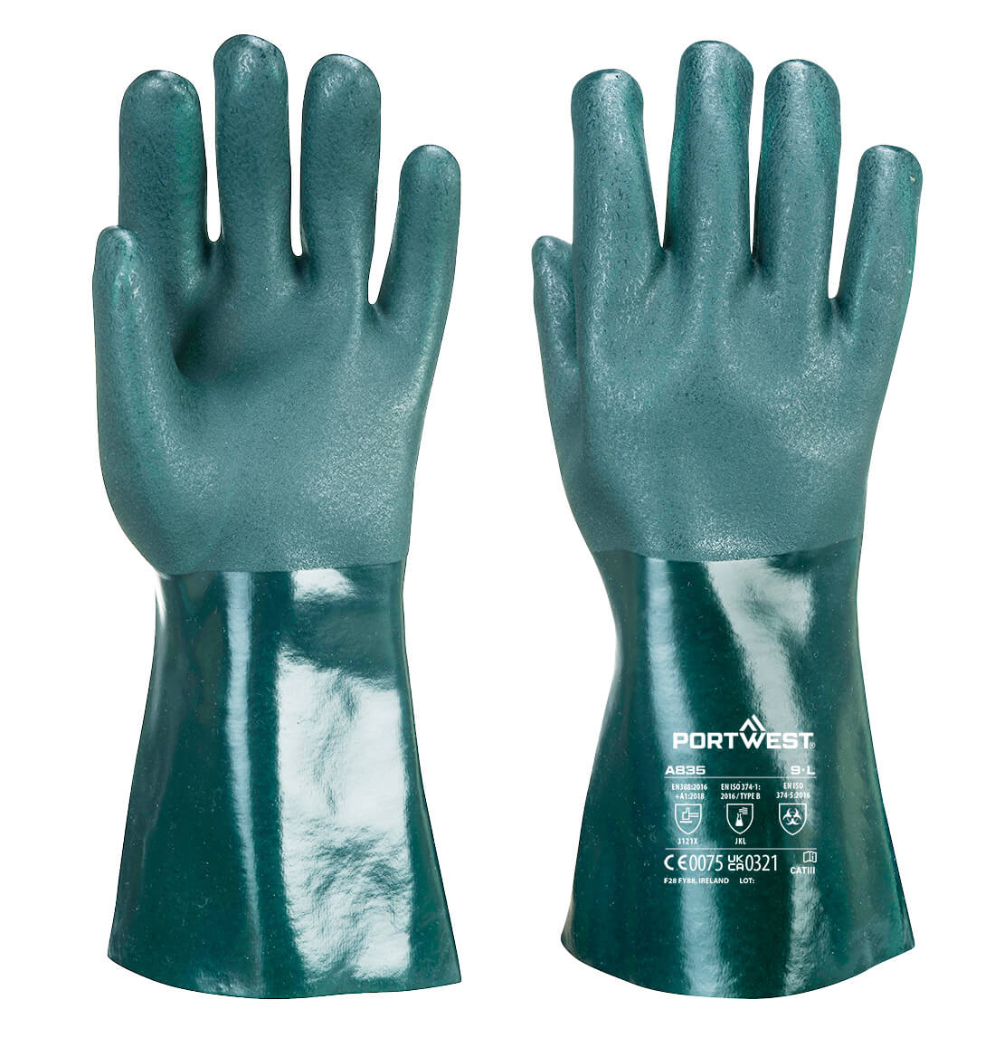 Doppelt beschichteter PVC Schutzhandschuh 35cm - Gruen (GNR)