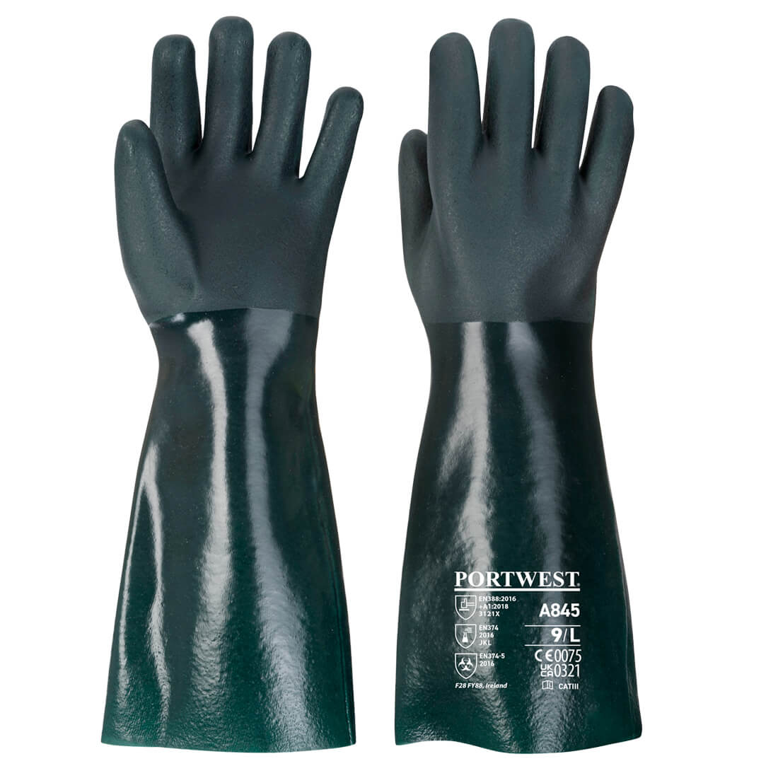 Doppelt Getauchter PVC Chmiekalienschutz-Handschuh Mit 45cm Stulpe - Gruen (GNR)