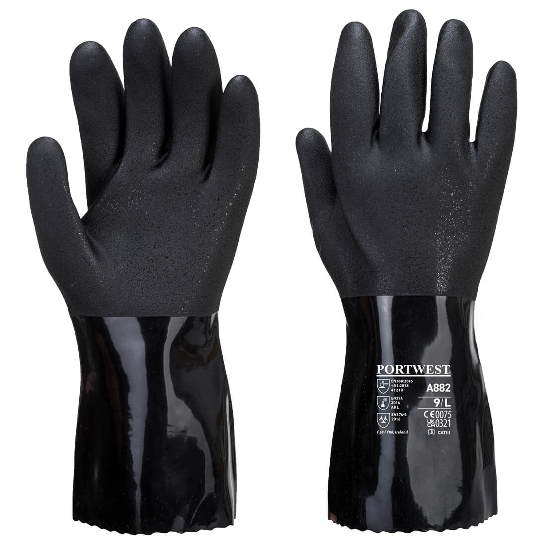 ESD PVC chemikalienbeständiger Schutzhandschuh - Schwarz (BKR)