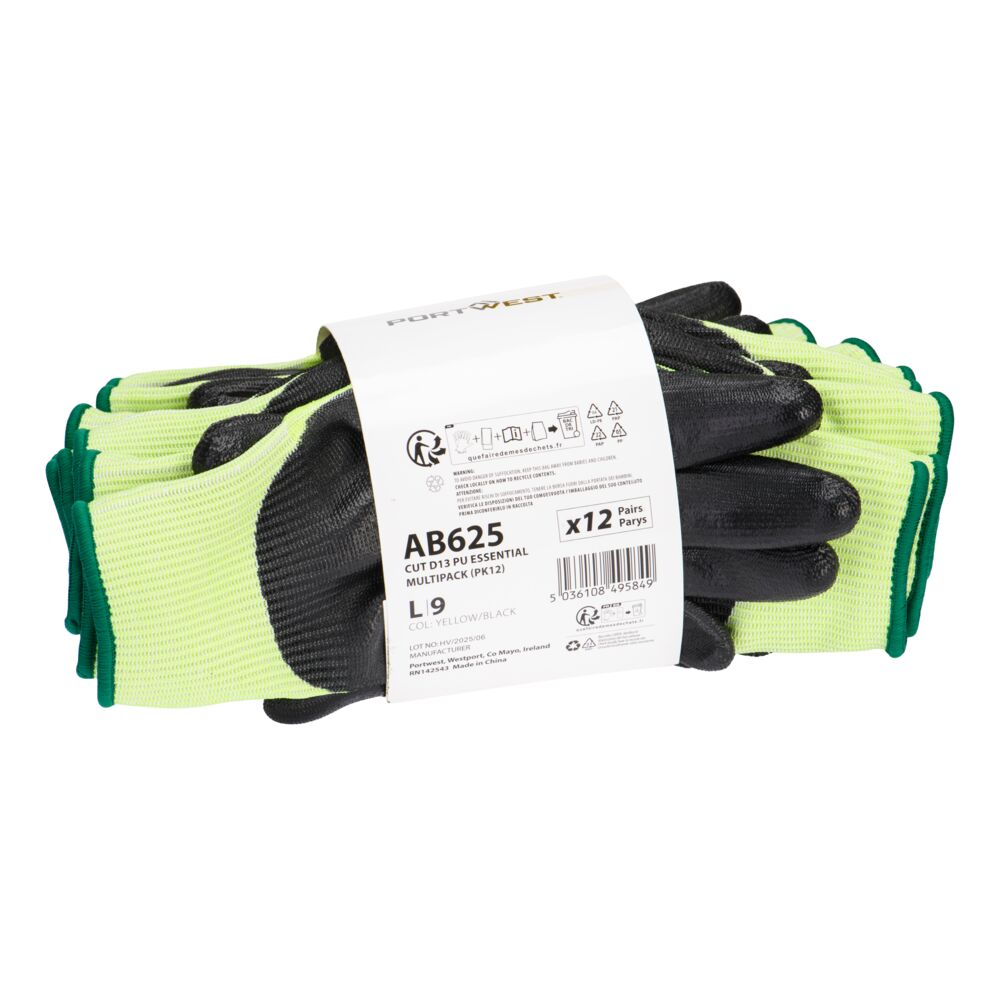 Unverzichtbarer D13 PU Schnittschutzhandschuh (Pk12) - Gelb/Schwarz (Y8R)