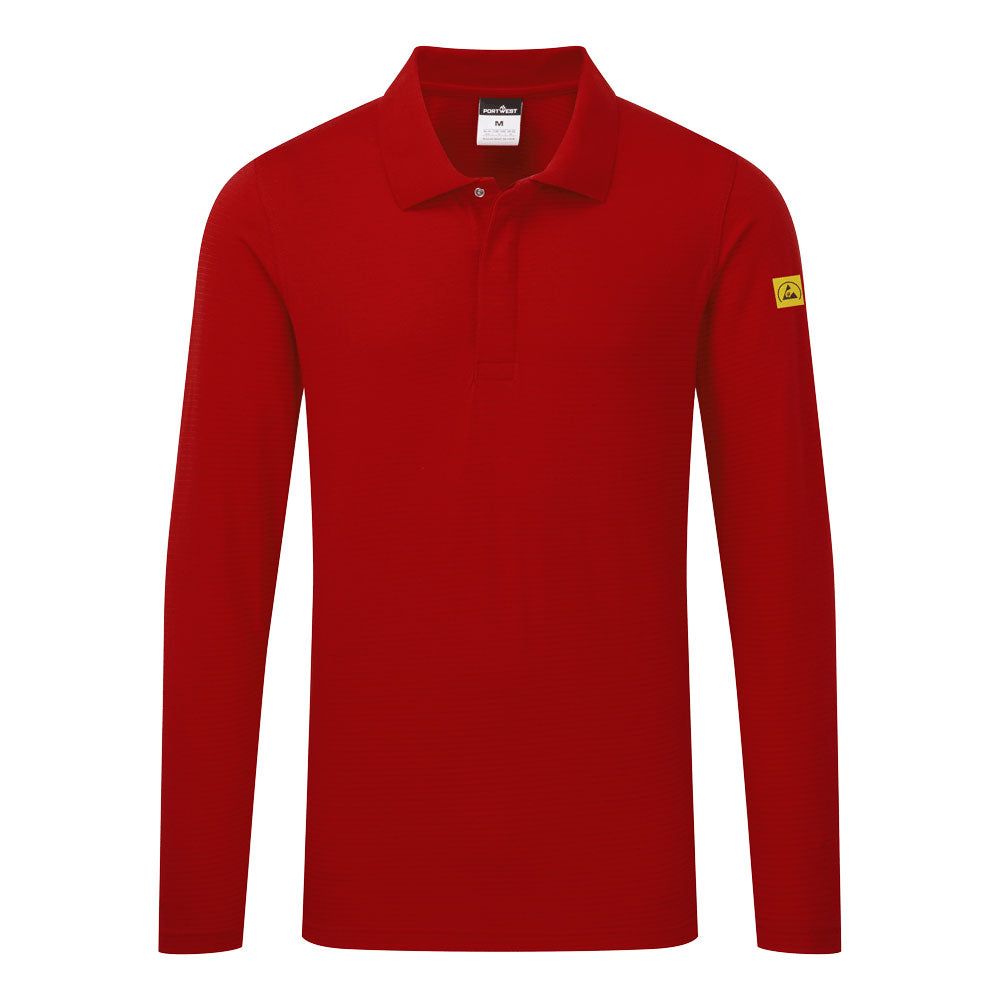 Antistatisches ESD-Poloshirt langarm - Tiefrot (DRR)