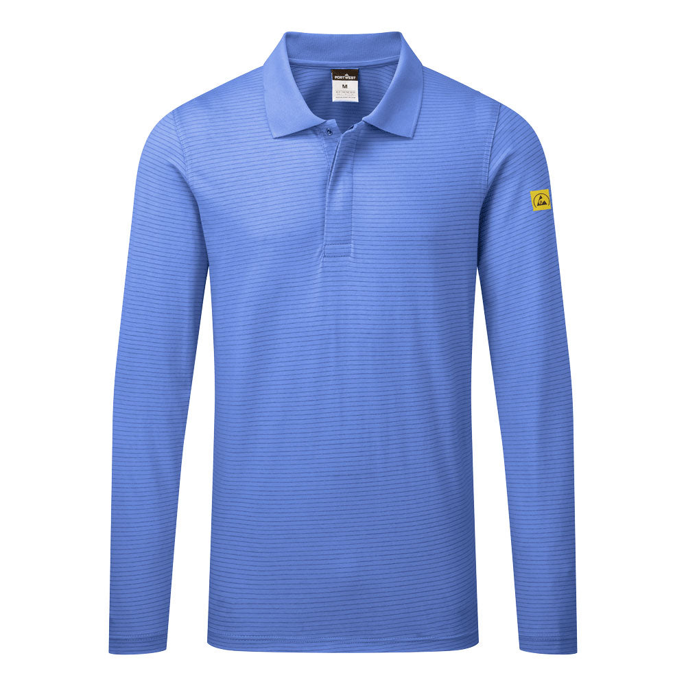 Antistatisches ESD-Poloshirt langarm - Hellblau (HBR)