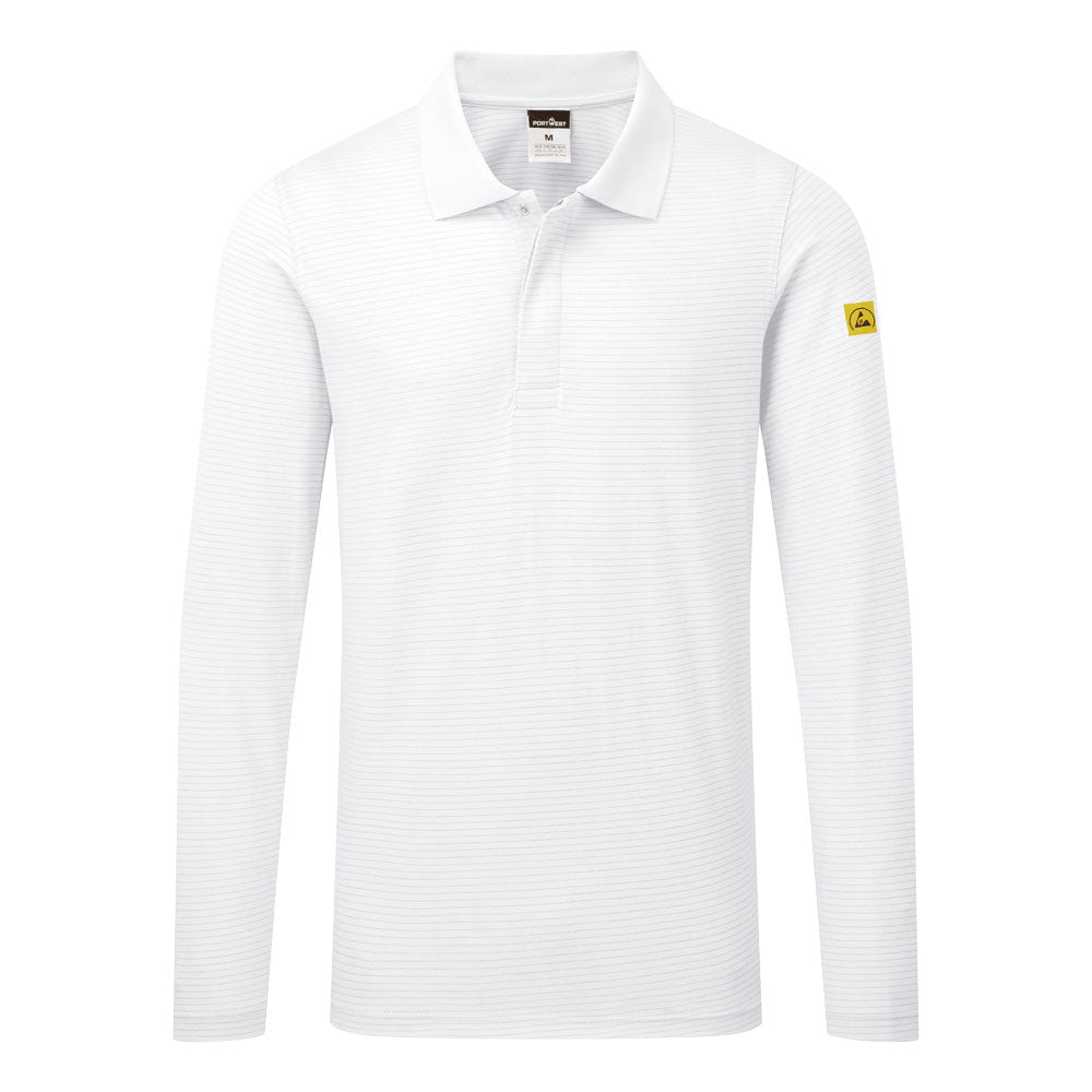 Antistatisches ESD-Poloshirt langarm - Weiss (WHR)