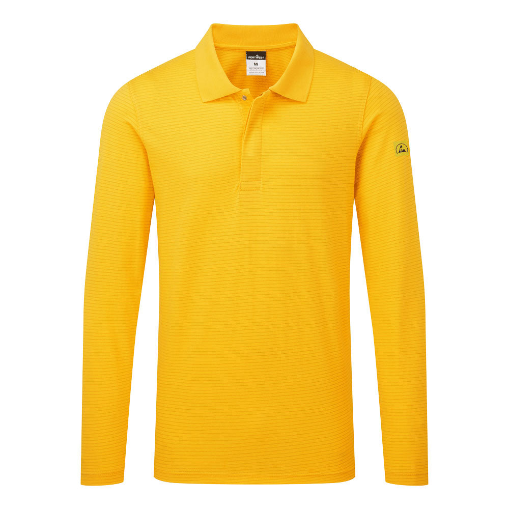 Antistatisches ESD-Poloshirt langarm - Tiefgelb (YE3)