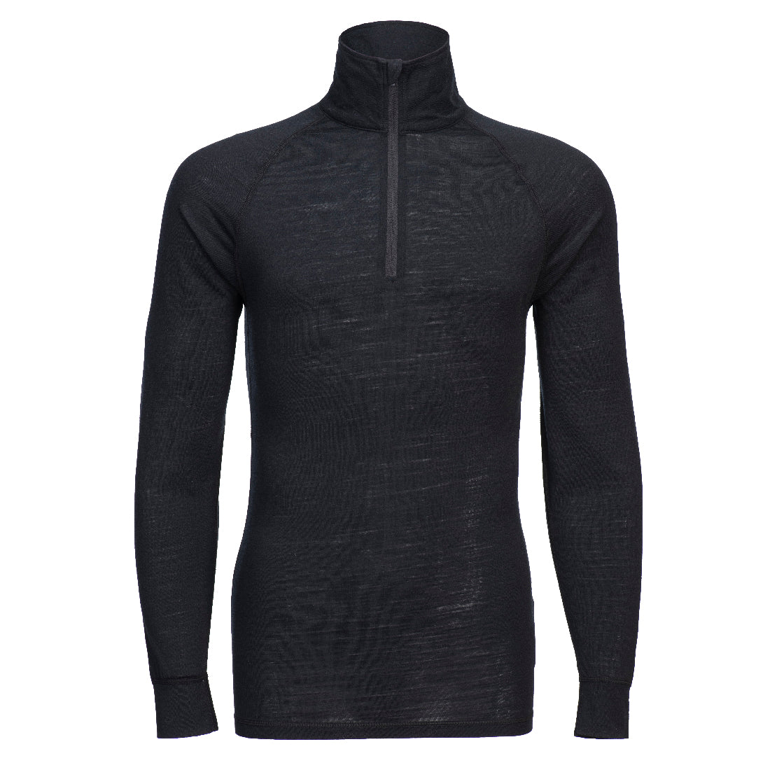 Shirt aus Merinowolle  mit 1/4 Reißverschluss - Schwarz (BKR)